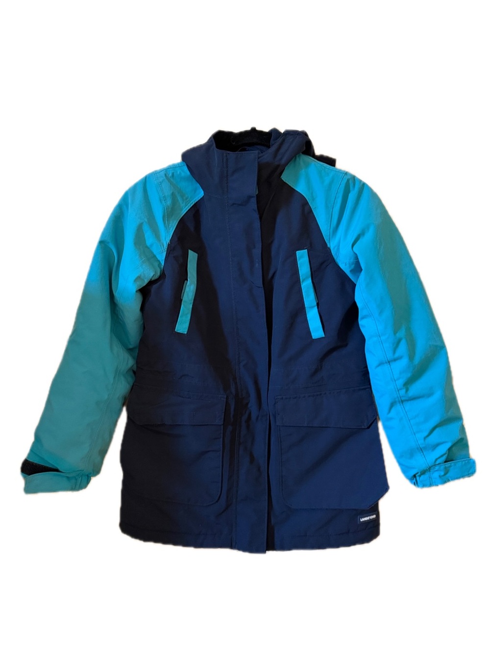 Lands’ End Kids Squall Navy and Teal Winter Jacket Sz S 7/8